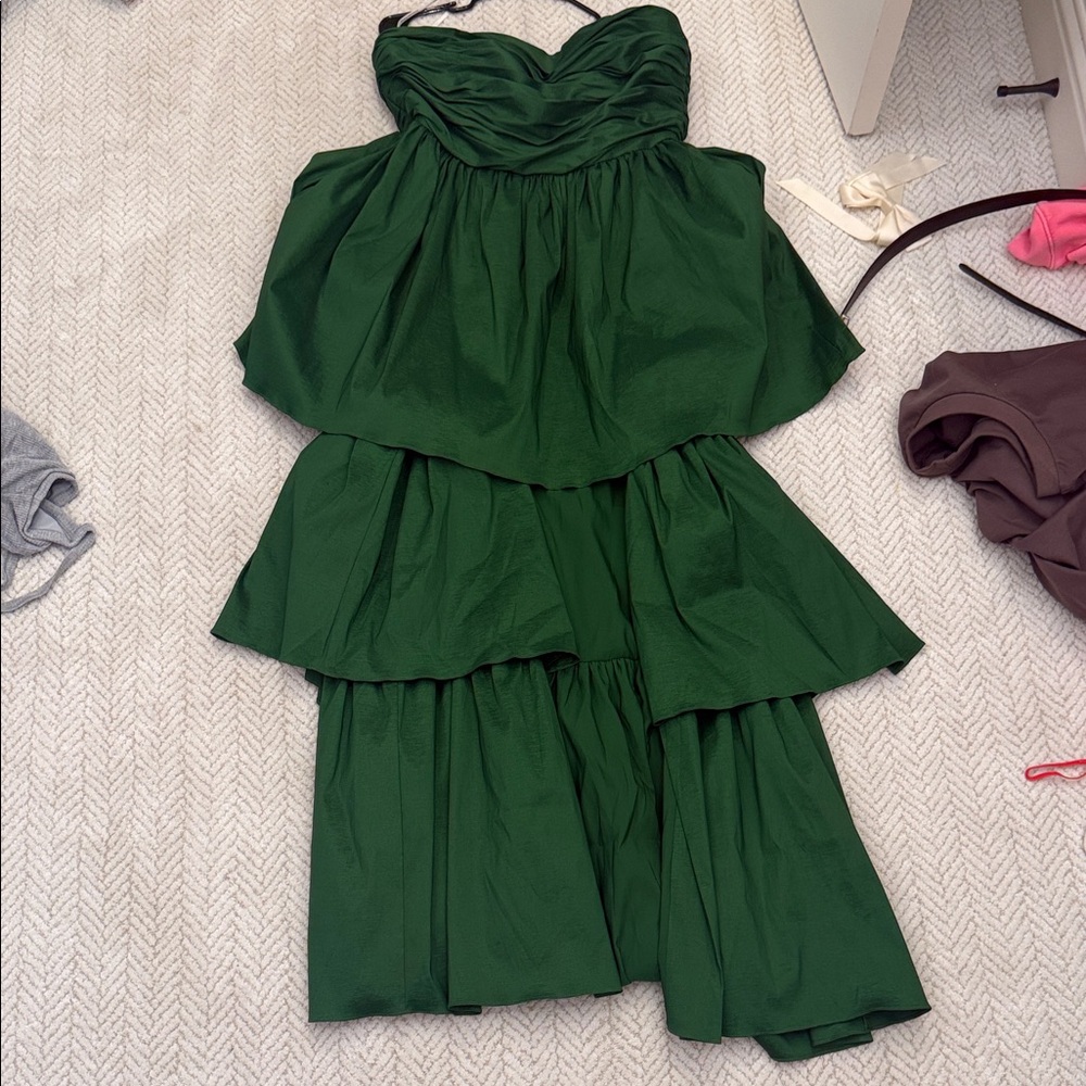 Lovers + Friends Emerald Green Strapless Tiered Maxi Dress